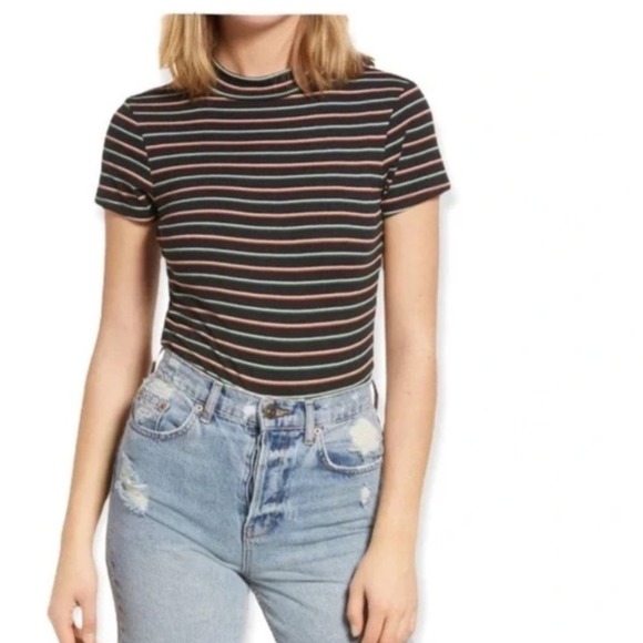 BP Nordstrom Dani Black Multi Stripe Mock Neck Knit Bodysuit Sz XL - Picture 1 of 7